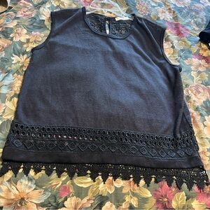 Ace Fashion Black Lace Trim Sleeveless Blouse